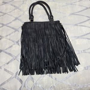 Steve Madden Black Leather Fringe Handbag